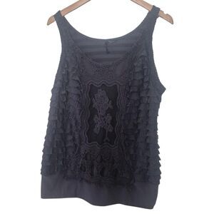 New Directions Black and Gray Grunge Boho Fairy Ruffle Tank Top No Size